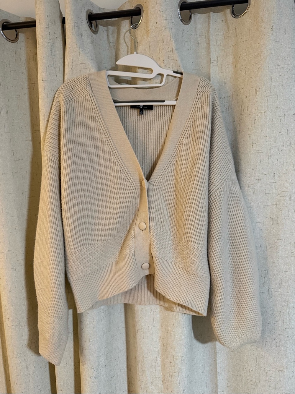 7 For All Mankind Cream Button-Front Knit Cardigan